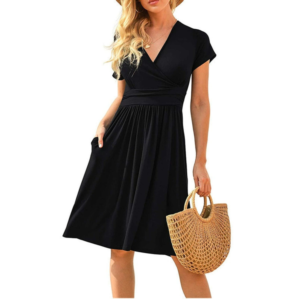 ZARA Short Sleeve Printed Pocket Midi Tie Waist Dress